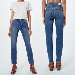 RE/DONE Originals High Rise Ankle Crop Mid 70's Wash Denim Jeans 28 Slim Cotton